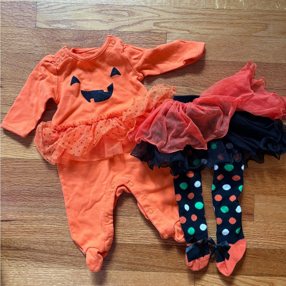 Baby Girl Orange Pumpkin Halloween Set